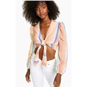 Bar III Thin, Multi Striped Wrap Shirt, Size XL